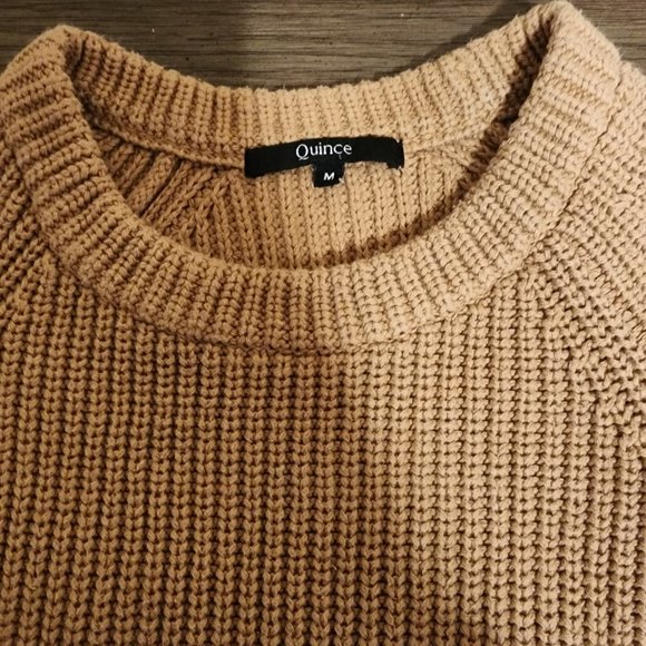 Quince 100% Organic Cotton Fisherman Crew Sweater Medium Tan - Picture 3 of 8